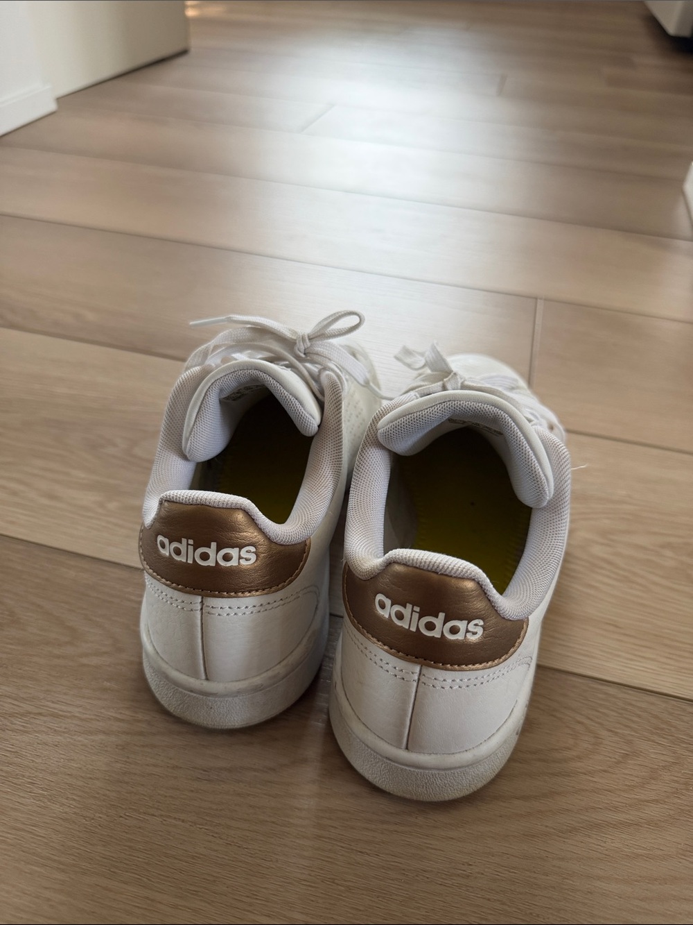 adidas Kids White Sneakers with Metallic Bronze Heel Tab